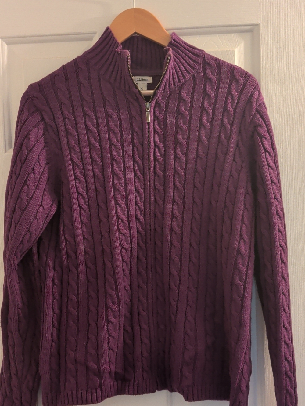 L.L.Bean Cable Knit Quarter-Zip Purple XL